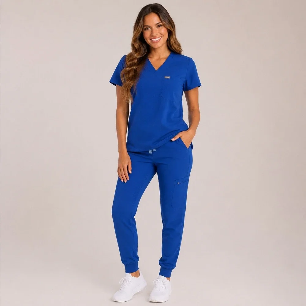 FIGS Technical Collection Womens Royal Blue Scrub Set V-Neck Top Jogger Pant XXS